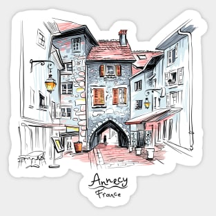 Sepulchre Gate in Old Town of Annecy, France Sticker